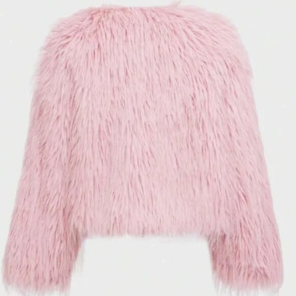 Luxury Faux Fur Cropped Coat Jacket Pink - Picture 8 of 10